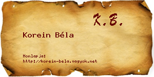 Korein Béla névjegykártya
